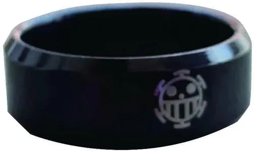 Vista 2 de Anillo de anime Trafalgar Lawbigote blanco flamenco con logotipo para hombres y niños, anillo negro de 0.315in de ancho, joyería de una pieza