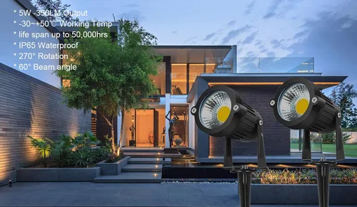 Vista 5 de Youngine - Juego de 2 luces LED COB de 5 W para exteriores IP65, impermeables, con soporte de púas y enchufe de EE. UU. para bandera al aire libre