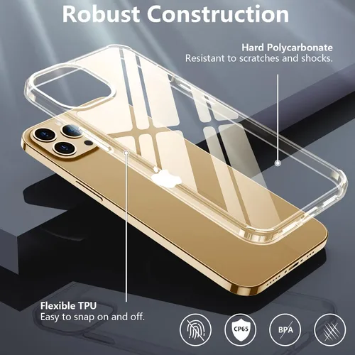 Vista 5 de soundfine Funda transparente diseñada para iPhone 14 Pro [1 paquete de protector de pantalla templado] [no amarillento]