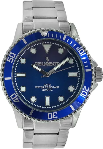 Vista 2 de Peugeot Reloj deportivo para hombre con bisel giratorio Pro Diver y pulsera de acero inoxidable