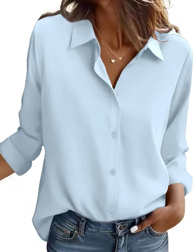 Vista 24 de ZEAGOO Camisa de manga larga con botones para mujer, blusas con estampado floral, trajes de trabajo casuales de negocios, tallas S-XXL