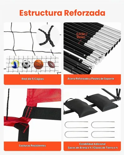 Vista 5 de VEVORAdjustable Height Badminton Net Set for Backyard Beach Lawn, Outdoor Portable Volleyball Net with Carrying Bag, 4 Square Quick Assemble Game