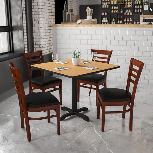 Vista 17 de Flash Furniture HERCULES Series Silla de restaurante de madera natural con respaldo de escalera - Asiento de vinilo burdeos Asiento de vinilo