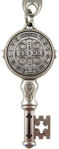 Vista 8 de Llavero colgante en forma de llave con medalla de San Benito Jubileo, 4 1/4 pulgadas