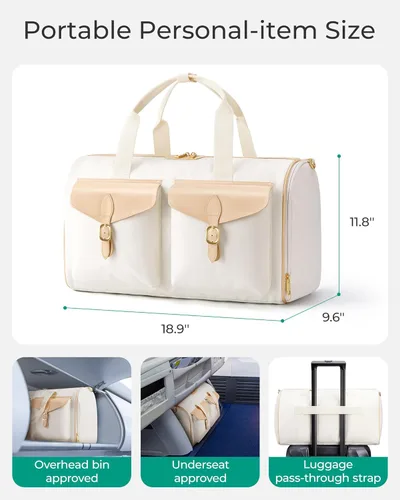 Vista 5 de BAGSMART Bolsa de lona para viajes, bolsas vintage de fin de semana para mujer, Beige
