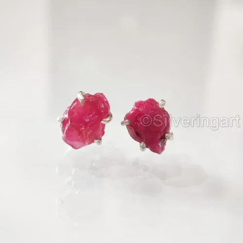 Vista 2 de AAA Rough Ruby Stud Earring, Natural Ruby Earring, July Birthstone, Womens Earring, 925 Sterling Silver, Christmas, Thanksgiving, Mens Studs