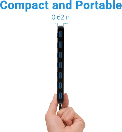 Vista 6 de atolla Divisor de concentrador USB 3.0 de 7 puertos, extensor USB Ultra Slim Data USB Hub con interruptor de alimentación individual y LED