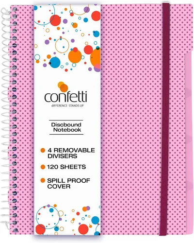 Vista 10 de Confetti Cuaderno de espiral – 4 separadores extraíbles, cubierta a prueba de derrames, banda elástica de cierre, bolsillo de almacenamiento – Bloc