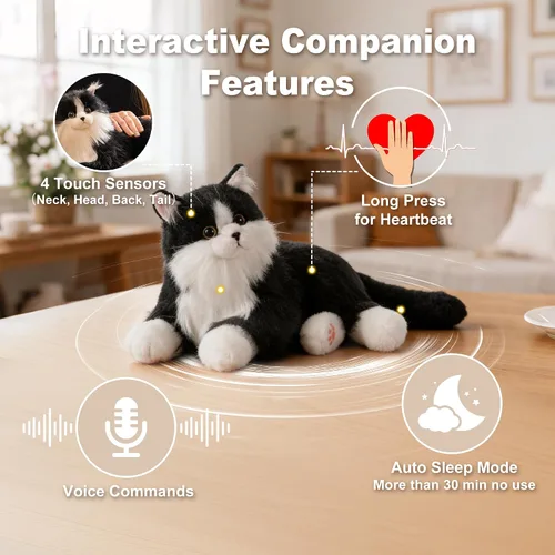 Vista 2 de Chongker - Robot interactivo compañero para mascotas, animales de peluche con peso hechos a mano, juguete de peluche con respuesta de voz, latido