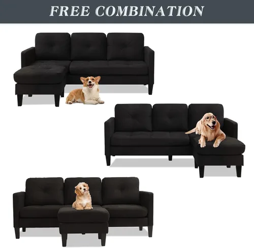 Vista 5 de LEISU Sofá modular convertible, sofá en forma de L, moderno juego de sofá con diván reversible para sala de estar pequeña y apartamento (negro mate)