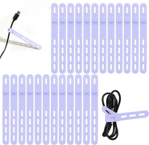 Vista 13 de Donruby 24 bridas de silicona – Reutilizables y lavables con hebillas de bloqueo, correas ajustables de organización de cables, organizador de Blanco