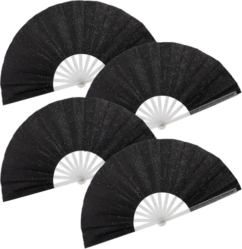 Vista 22 de Ventilador plegable de mano grande, botas en el suelo, abanicos decorativos plegables de manivela para bailes, fiestas, bodas, festivales de música