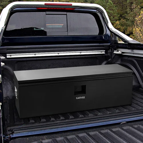 Vista 7 de Garvee Caja de herramientas de acero para camiones, resistente, con dos tapas, candado y resistente a la intemperie, ideal para camioneta, cama