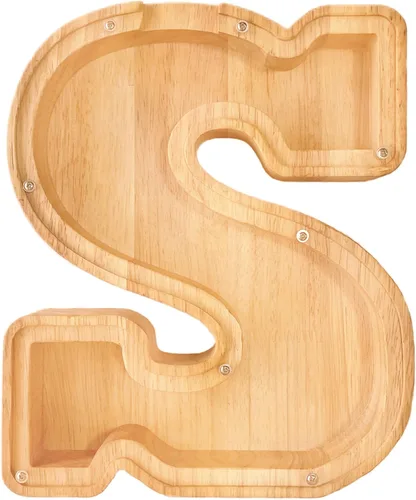 Vista 31 de Alcancía de 26 letras del alfabeto inglés A-Z, alcancía de madera transparente de gran capacidad, caja de ahorro de monedas personalizada