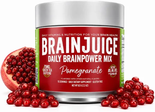 Vista 10 de BrainJuice Suplemento de apoyo cerebral nootrópicos, polvo sin gluten para energía y concentración, mezcla de bebida con L teanina, Alpha GPC