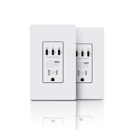 Vista 15 de TOPELER Tomacorriente USB de pared negra, tomacorriente USB de carga ultrarrápida GaN de 65W para laptop, receptáculo resistente a manipulaciones