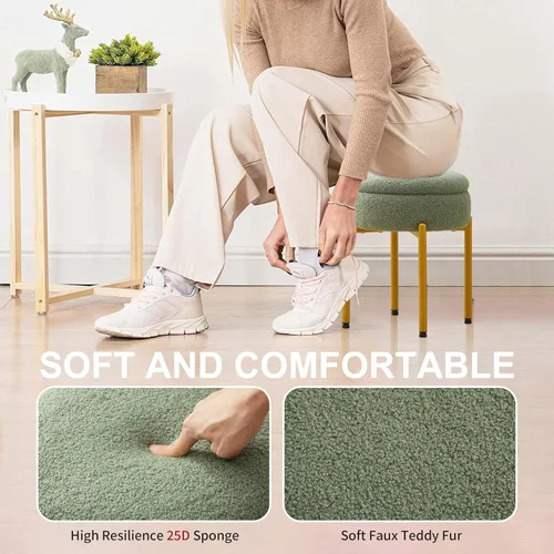 Vista 7 de Taburete de tocador con almacenamiento, taburete de maquillaje multifuncional y mesa auxiliar de terciopelo de peluche, sillas de almacenamiento