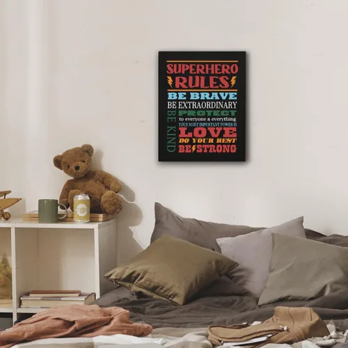 Vista 4 de HONLUNG La decoración de niño para dormitorio, la pared de las reglas de superhéroes es de 11 x 14 pulgadas, decoración para guardería, dormitorio