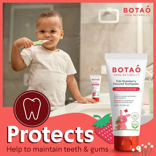 Vista 6 de Botao Pasta dental anticaries con sabor a fresa natural para niños, máxima protección contra la caries, limpia los dientes de los niños, protege
