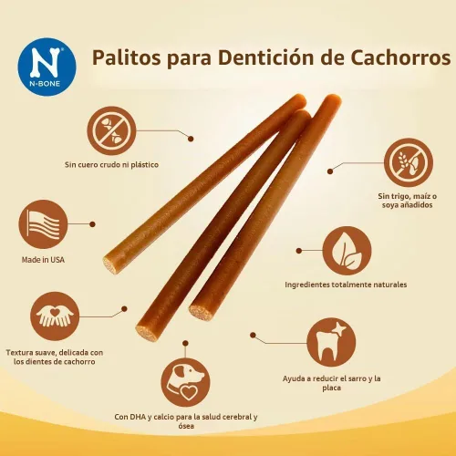 Vista 3 de N-Bone Palitos de dentición para cachorros, sabor a mantequilla de maní, bolsa de 3.74 onzas