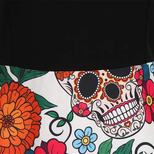 Vista 6 de Disfraces de Halloween para mujer, estampado de moda, manga larga, cuello redondo, vestido casual con dobladillo