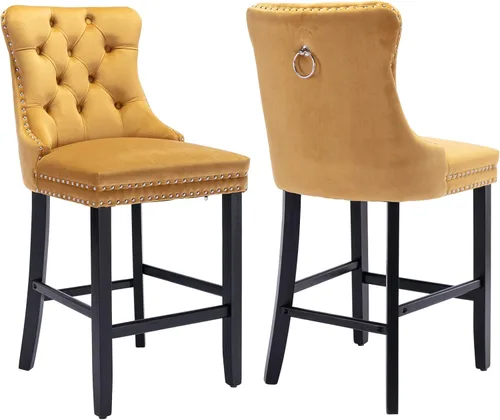 Vista 16 de Juego de 2 taburetes de bar con altura de mostrador, asiento de 26.3 Taburetes de bar beige