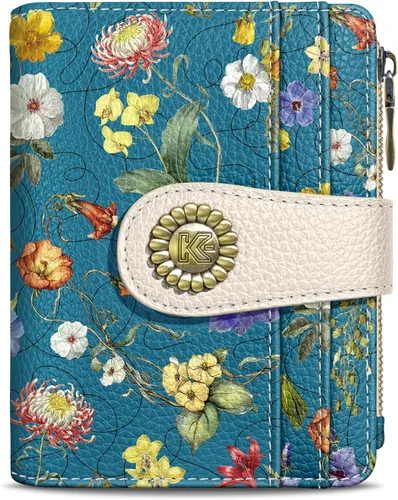 Vista 14 de Kelvoris Cartera pequeña Rfid para mujer, plegable, con cremallera, bolsillo para monedas, piel sintética, compacto, para tarjetas de crédito