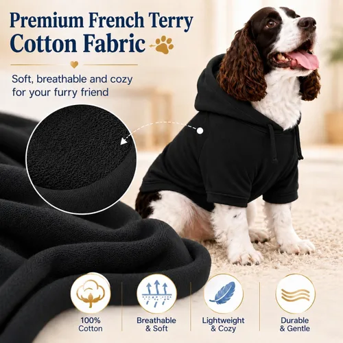 Vista 2 de Lovelonglong Sudadera básica con capucha para perros, 100% algodón, se adapta a perros pequeños, medianos y grandes, color negro, XS