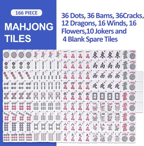 Vista 4 de American Mahjong Tile Set, 166 Blue Tiles, Bag and Mahjong Accessories, 4 All-in-One Rack/Pushers, Mahjong Set Complete Azul