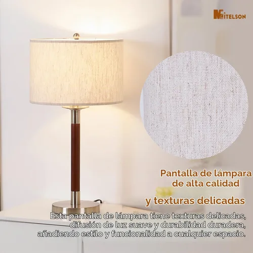 Vista 6 de Lámpara moderna de mediados de siglo con interruptor regulable y bombilla, lámpara de noche LED para dormitorio, lámpara de mesa de madera