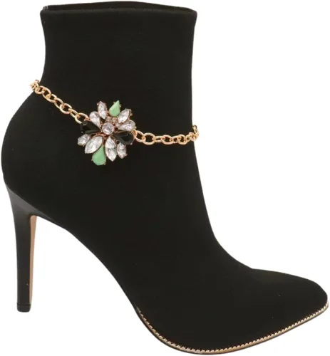 Vista 8 de Trendy Fashion Jewelry Cadena de bota occidental para mujer, pulsera de metal dorado, tobillera con dije de estrella brillante, Metal