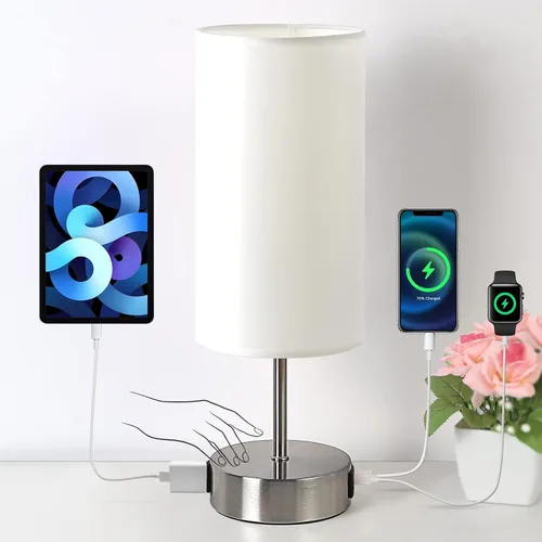 Vista 11 de Yarra-Decor Lámpara de noche mejorada con puertos de carga USB A+C y salida de CA, lámpara de mesa de control táctil para dormitorio, lámpara de Gris