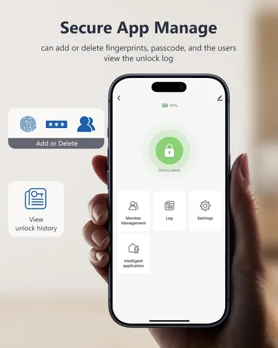 Vista 5 de Geek Smart Cerradura de cerrojo de huellas dactilares con teclado, cerrojo inteligente con código, cerraduras electrónicas para puerta delantera