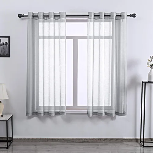 Vista 31 de DONREN 2 paneles de cortina de voile semitransparentes texturizados para ventana de cocina, pequeñas ventanas cortas, cortinas suaves de lujo