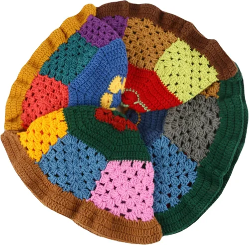 Vista 4 de Sombrero de pescador de ganchillo de punto para mujer, diseño de flores, sombrero de paja de pescador, sombrero de paja de verano al aire libre, ala