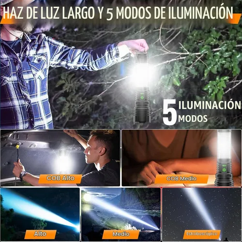 Vista 5 de Linterna LED Recargable de Linterna de 2000 Lúmenes Altos - con Linternas de Camping, Linterna LED Súper Brillante de Largo Alcance para Camping, 5
