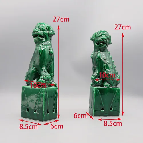 Vista 2 de Eastern tide Par de perros Foo, Perros Fu, perros Buda, Leones guardianes chinos, escultura de cerámica, decoración del hogar