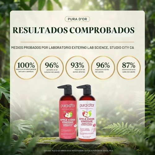 Vista 5 de PURA D'OR Set de champú y acondicionador de vinagre de manzana Thin2Thick (16 onzas x 2) Champú y acondicionador de vinagre de manzana ACV