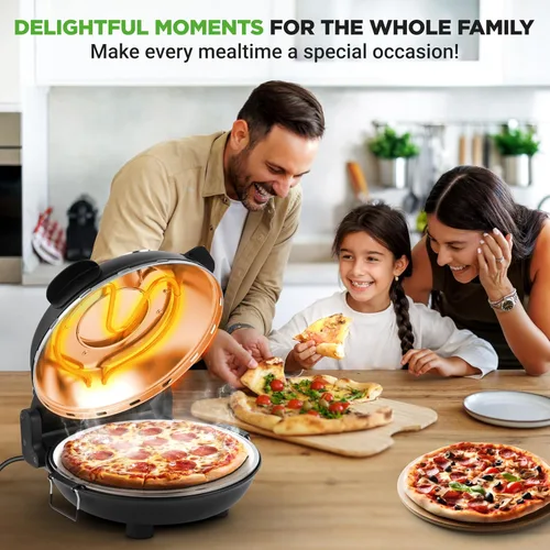 Vista 8 de NutriChef Horno eléctrico para pizza Máquina de pizza de encimera de 1200 W con control de temperatura y termómetro Ventana de visualización
