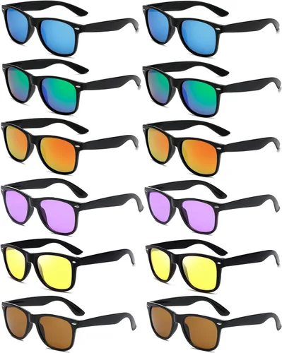 Vista 11 de Eyegla Paquete de 8/12/18 lentes de sol de neón a granel coloridos para fiesta, gafas retro para fiesta para adultos, hombres y mujeres
