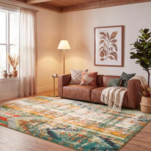 Vista 24 de SAFAVIEH Madison Collection - Alfombra decorativa de 2 pies 2 pulgadas x 4 pies, verde y naranja, diseño tribal envejecido, no desprende pelusa