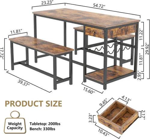 Vista 10 de Juego de mesa de comedor para 4-6 personas, mesa de comedor de cocina