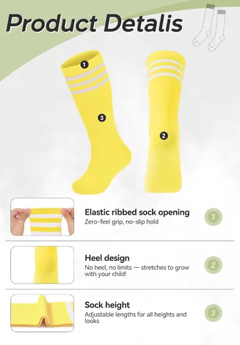 Vista 5 de Zando Calcetines de fútbol para niños, hasta la rodilla, para jóvenes, béisbol, fútbol, sóftbol, niños y niñas, de algodón suave sobre