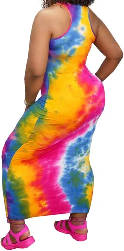 Vista 2 de LAJIOJIO Vestido largo sin mangas para mujer, sin mangas, liso, casual, fruncido, bodycon
