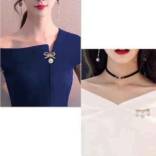Vista 5 de Broche de lazo de perlas para mujer, 8 piezas, accesorios de ropa, suéter antirreflejo, broche de perlas para niñas y mujeres, Zinc, Pirita de hierro