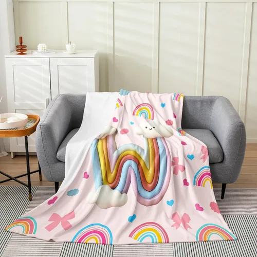 Vista 9 de Erosebridal Rainbow English Alphabet Fleece Throw Blanket 40"x50" - Ultra-Soft for Couch Sofa Bed,Cartoon Letters Flannel Blanket,Love Hearts Fuzzy