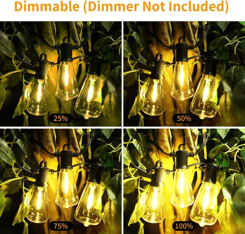 Vista 5 de ZOTOYI Luces de Cadena para Exteriores de 25 Pies, Luces de Patio Impermeables IP65 con 13 Bombillas LED ST38 Irrompibles, Luz Colgante Exterior