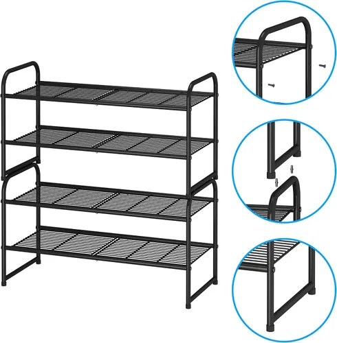 Vista 4 de Simple Trending - Zapatero apilable de 2 niveles, organizador de almacenamiento para zapatos de metal, negro