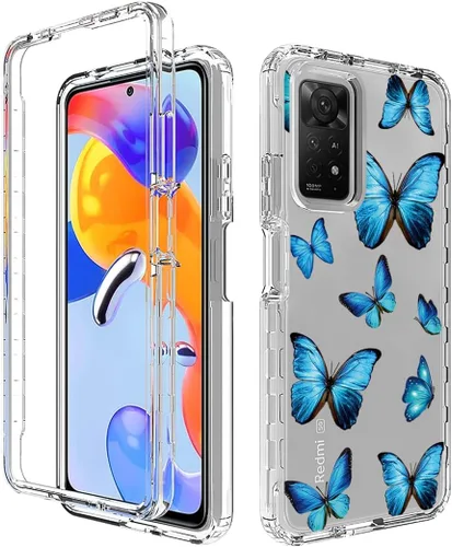 Vista 6 de Funda para Redmi Note 11 Pro 4G/Note 11E Pro con protector de pantalla de vidrio templado, patrón de mariposa transparente de cuerpo completo, funda