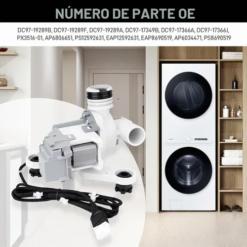 Vista 2 de Ensemble de pompe de vidange de laveuse compatible avec les pièces de machine à laver Samsung Remplacer# DC97-19289F, DC97-19289B, DC97-19289A